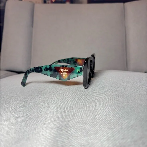 Prada Black and Green Geometric Sunglasses